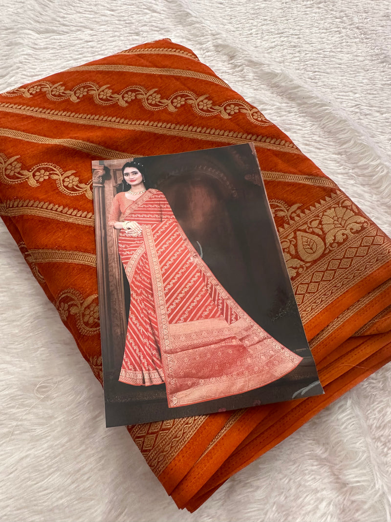 Premium Laser Chiffon Saree – Orange AU26
