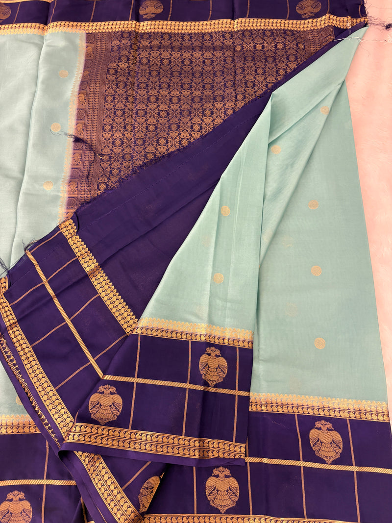 Semi Crepe Silk Saree - Sky Blue x Navy Blue (J29)