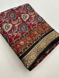 Soft Lightweight Printed Cotton Saree - Red Floral Pattern - AU27