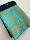 Vintage Semi Crepe Silk Saree with contrast butti blouse and mango border-Au15