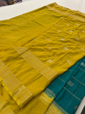 Premium Semi Mysore Silk sarees with silver and gold weavings and contrast blouse piece🌹-AU9