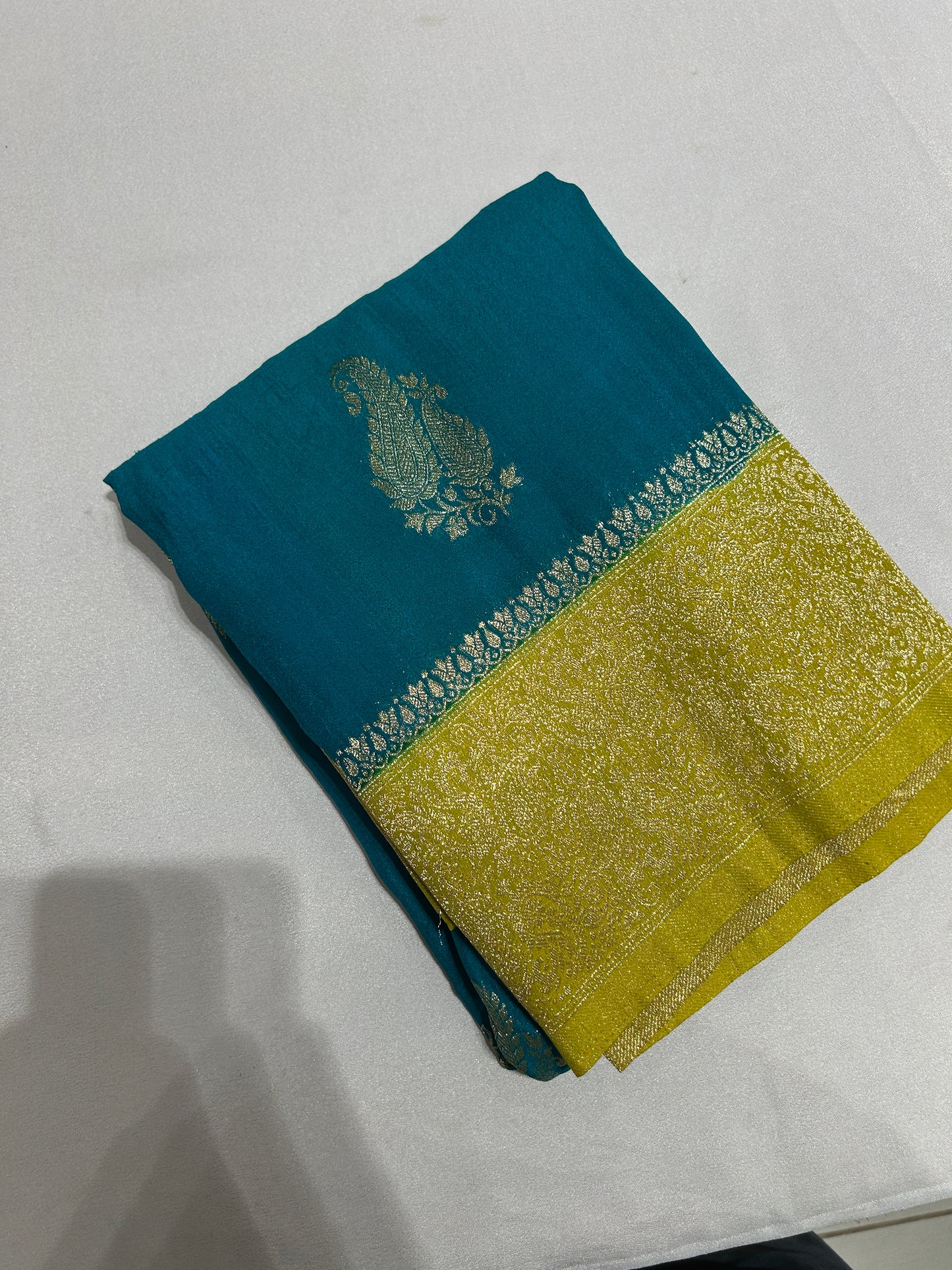 Blue X Yellow Crush Designer Saree