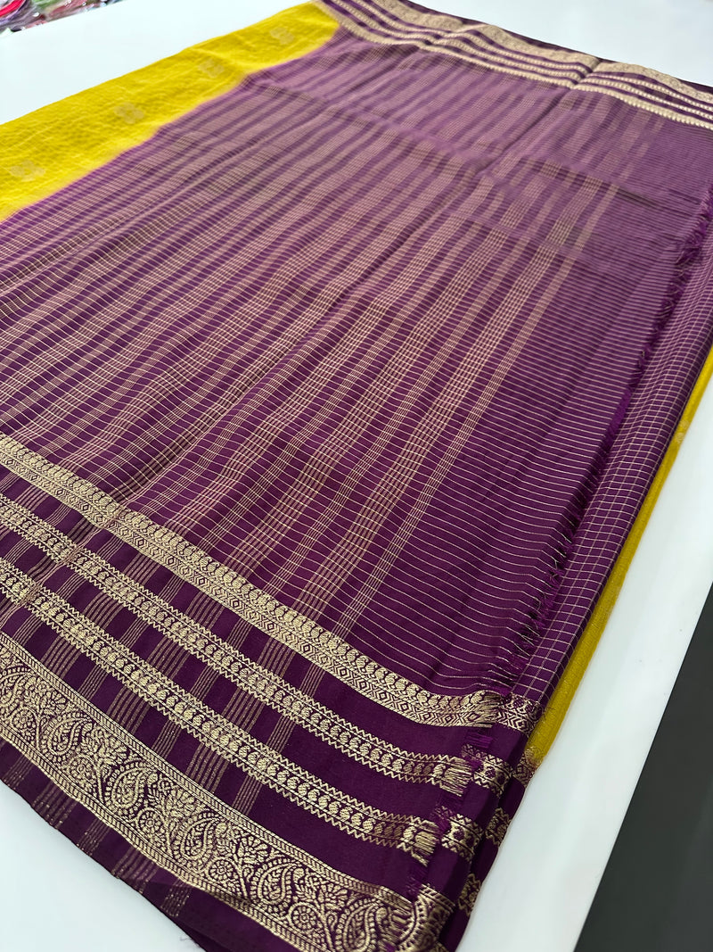 Semi Mysore Silk Checks Saree with Butta-AU16