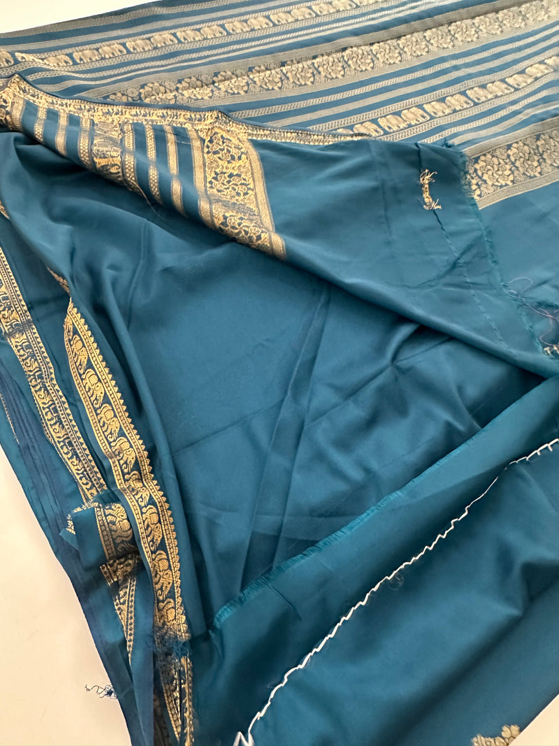 Semi Mysore Silk Small Border Jhumki Buttas - Blue - AU27