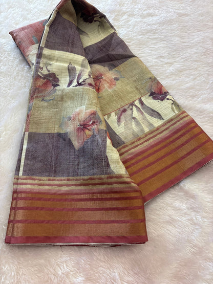 Digital printed Tussar saree