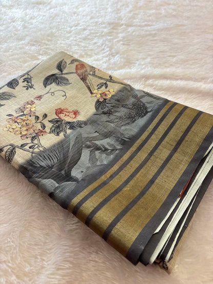 Digital printed Tussar saree