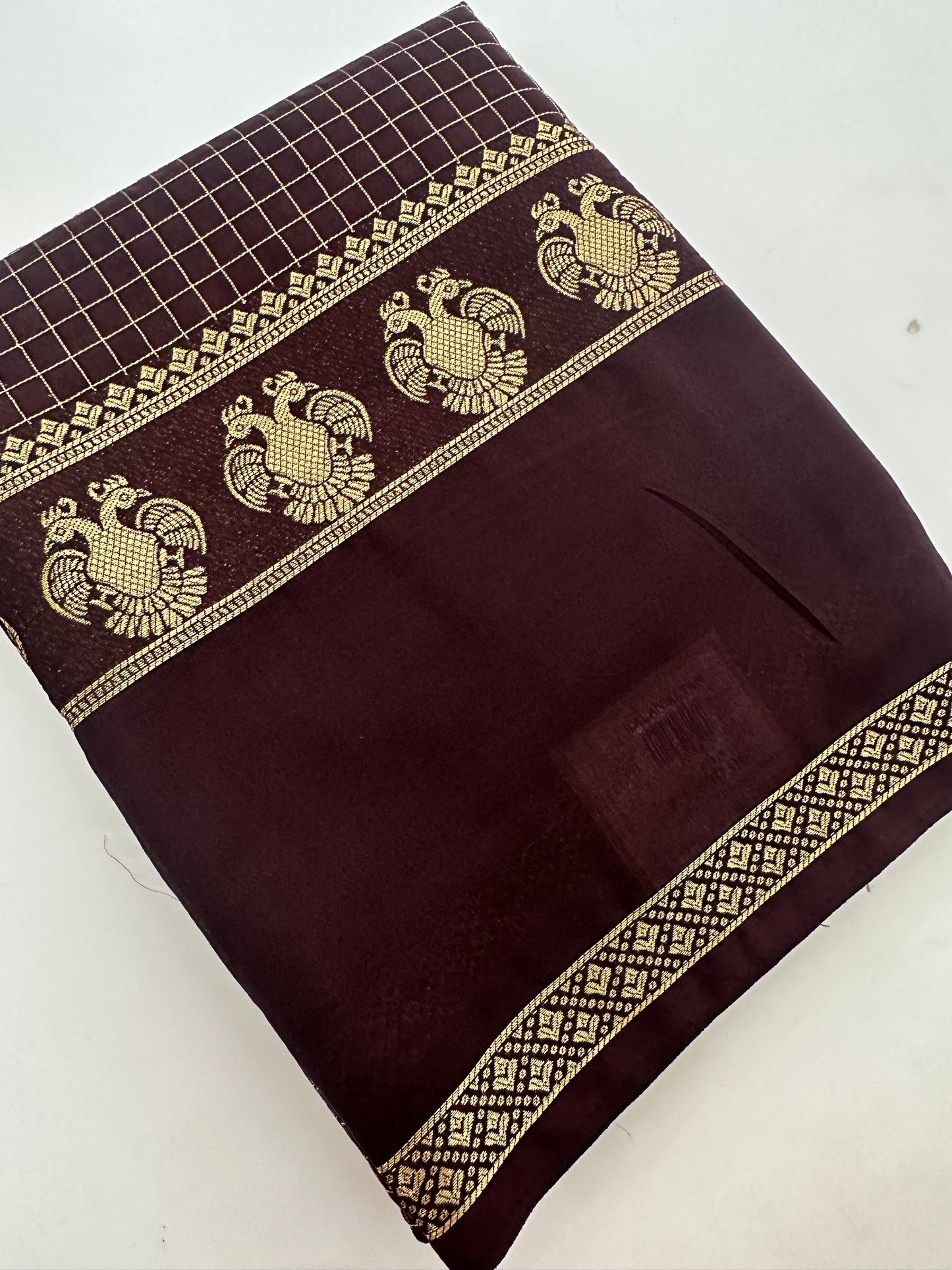 Fancy Checks Crape Silk Saree -M30