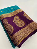 Vintage Semi Crepe Silk Saree with contrast butti blouse and mango border-Au15