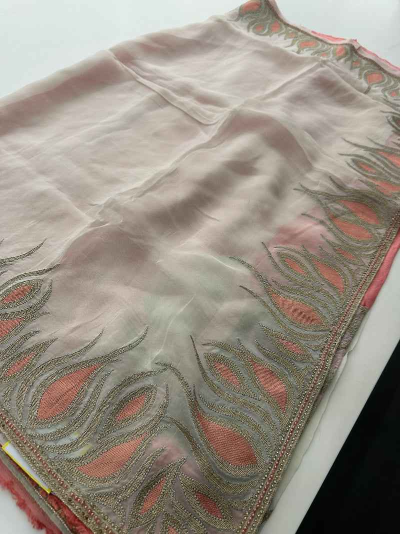 Designer Tissue Organza Embroidery Work Border-JU4
