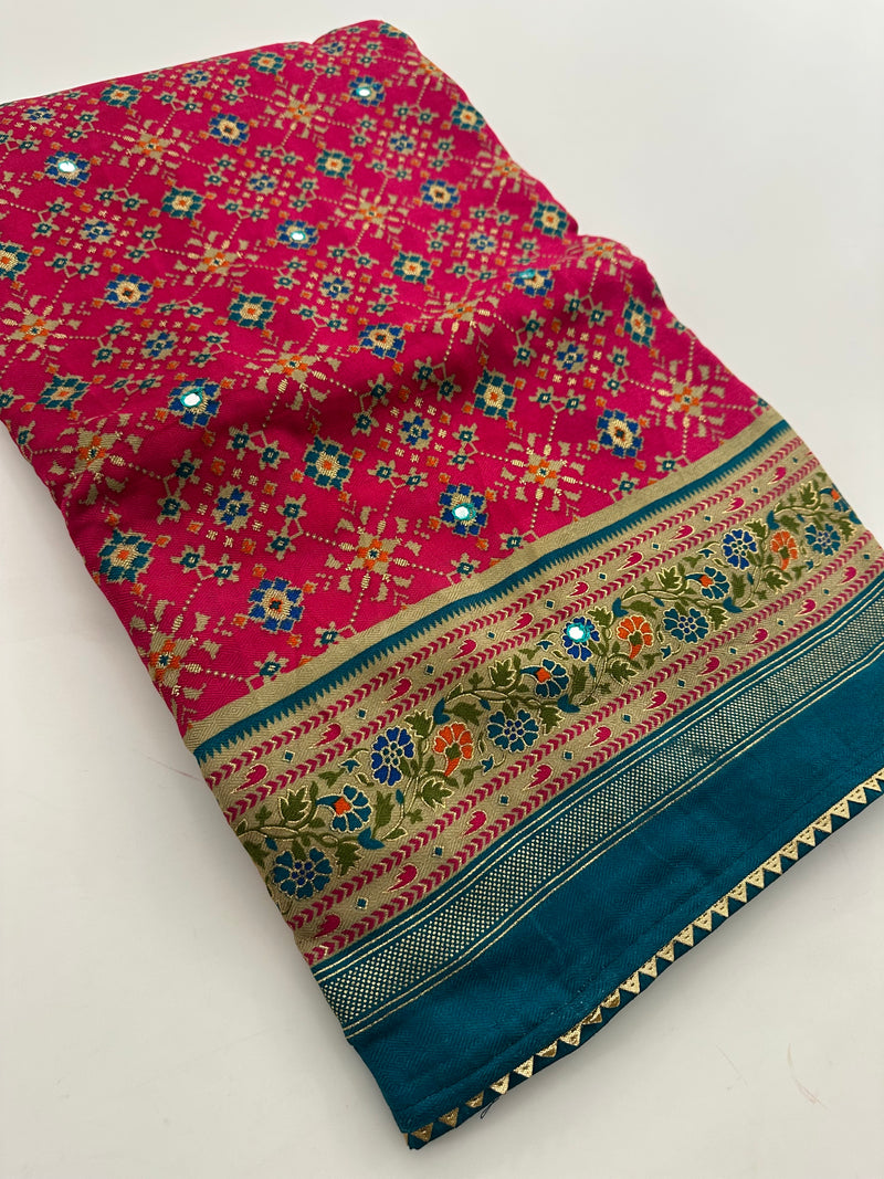 Crush Patola Bandhini Saree – Pink X Blue AU24