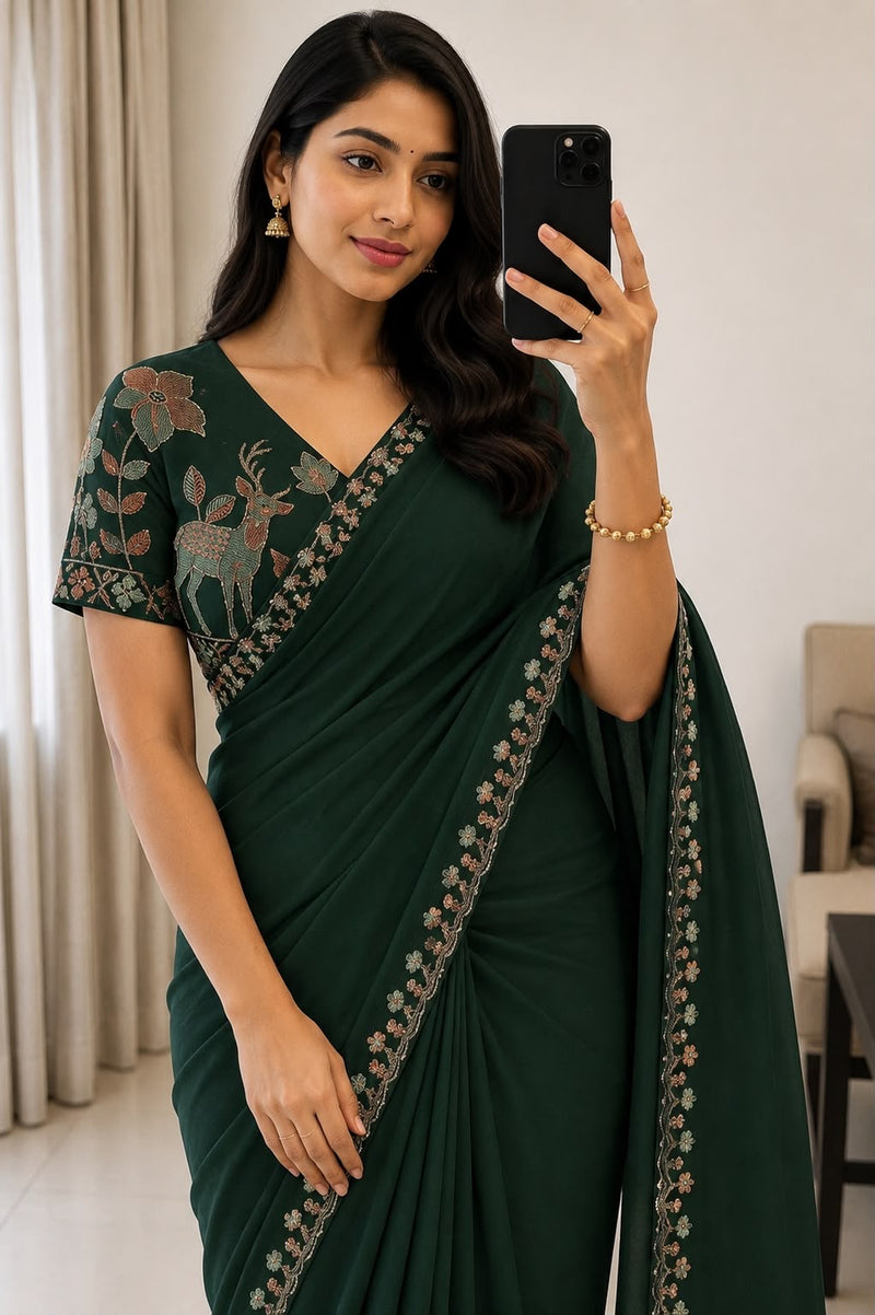 Rangoli silk Saree with Multi Emrodiry sequins Work With Embroidery Beautiful blouse 😍
