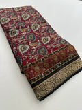 Soft Lightweight Printed Cotton Saree - Red Floral Pattern - AU27