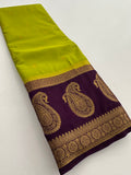 Vintage Semi Crepe Silk Saree with contrast butti blouse and mango border-Au15