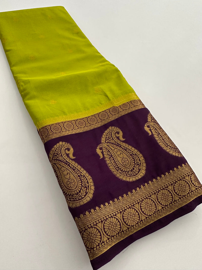 Vintage Semi Crepe Silk Saree with contrast butti blouse and mango border-Au15