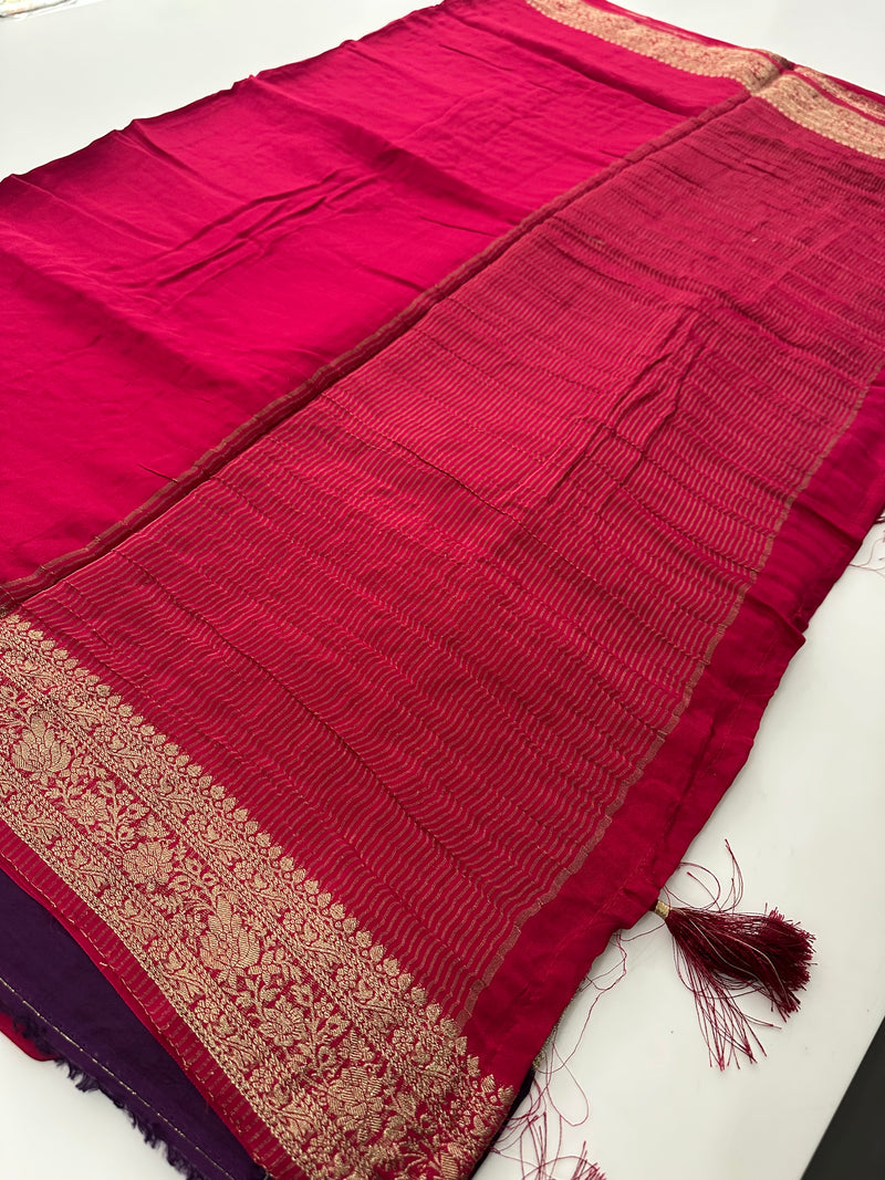Pink Banarsi Crepe Silk Designer Saree AU26