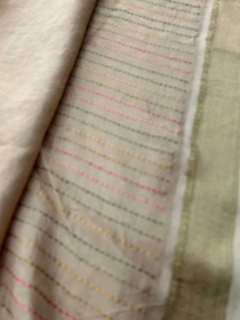 Katha And Jari Border Embroidery Sarees,, Fabric-Crepe Tussar,, Katha Style Blouse Piece🌹-JU30