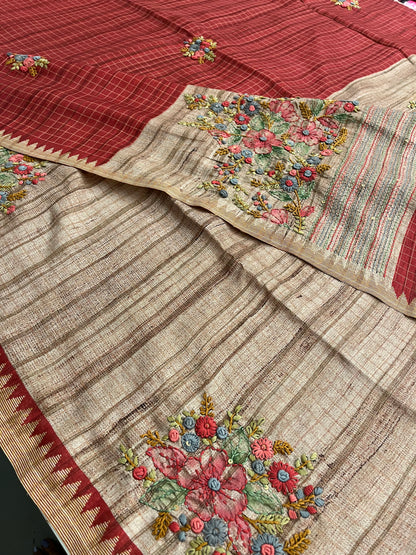 Linen Tussar designer saree