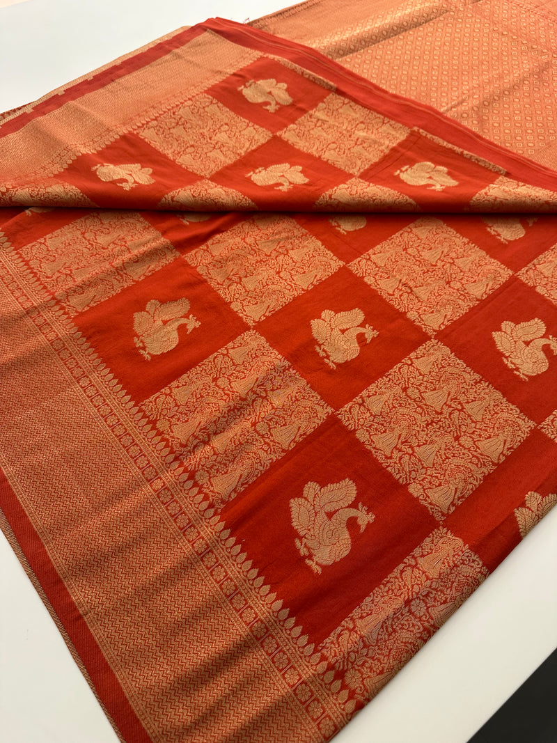 🌹Banarsi Crape Fancy Sarees On Rich Pallu Designs and Self Blouse On it. 🌹 JU27