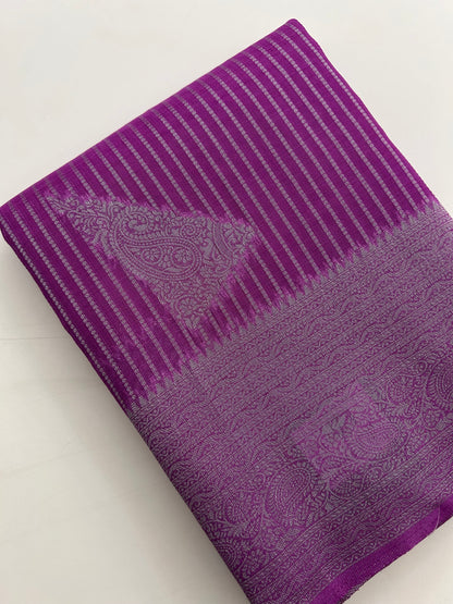 Lavender silver linen cotton saree-DC712