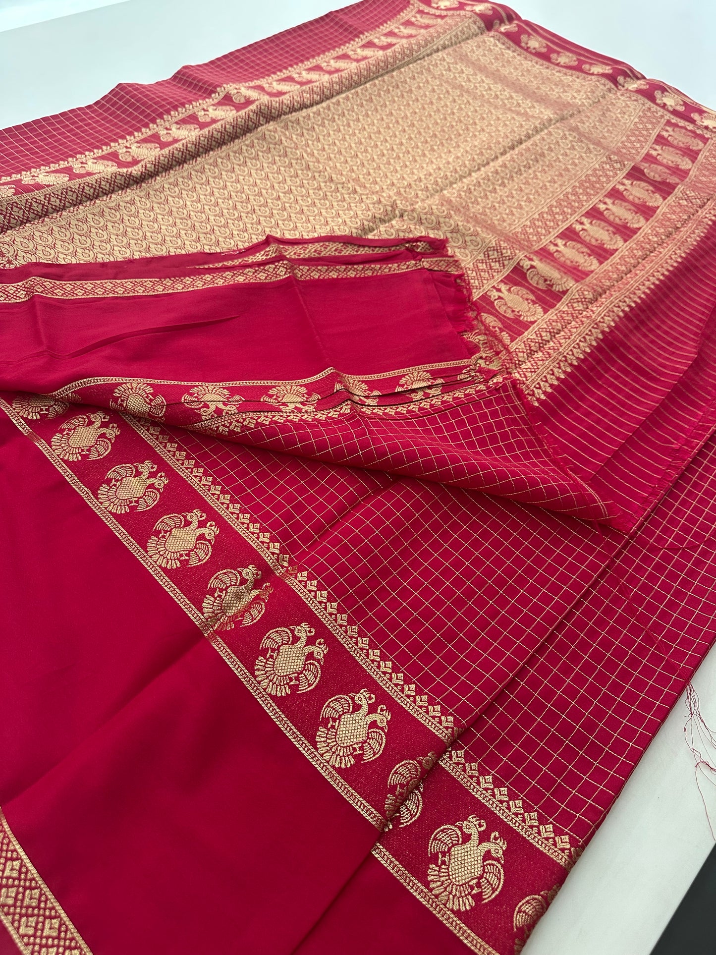 Fancy Checks Crape Silk Saree -M30