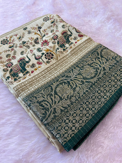 Tussar fancy saree printed