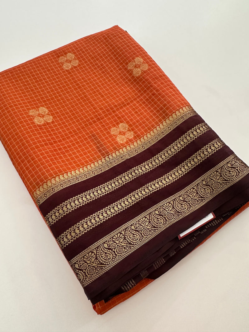 Semi Mysore Silk Checks Saree with Butta-AU16