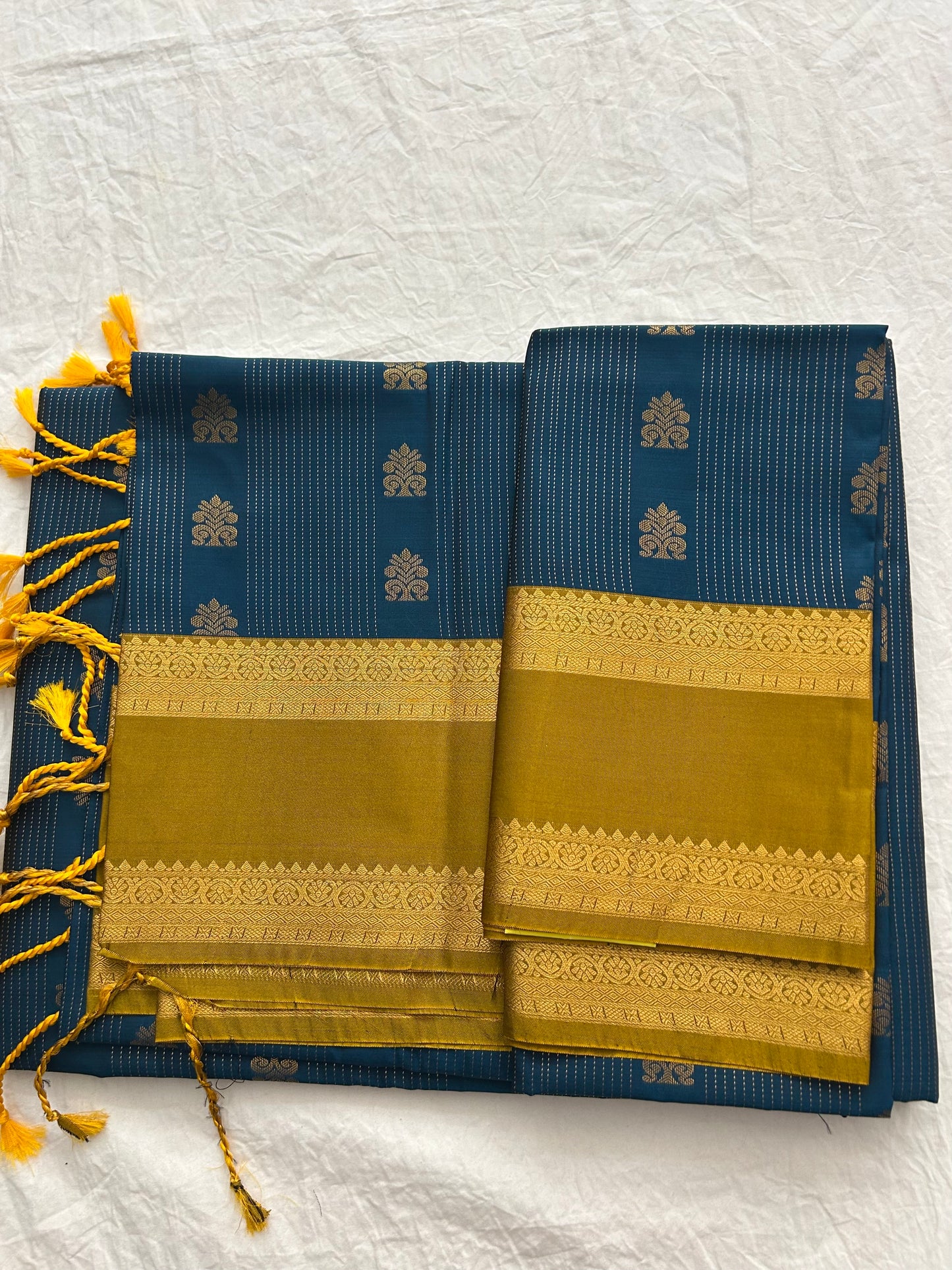 Ananta semi silk saree-Blue X gold