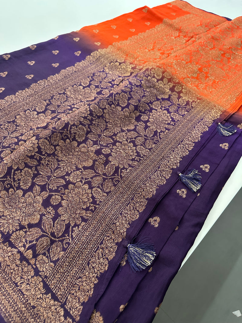 Dyed Crape Saree weaving, Butta, and weaving border🌹-AU2