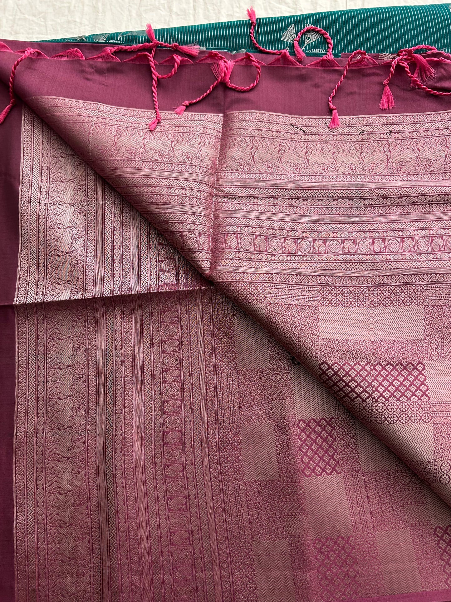 Ananta semi silk saree-Teal blue X Magenta