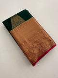 Bottle Green Semi Kanjeevaram Silk Saree - AU12