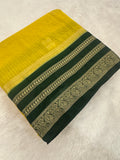 Semi Crepe Checks Saree - Yellow x Bottle Green AU25