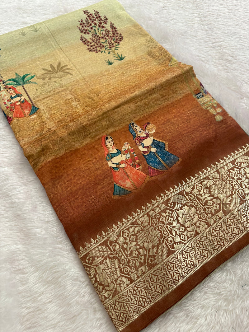 Kalamkari Printed Crape-JU14