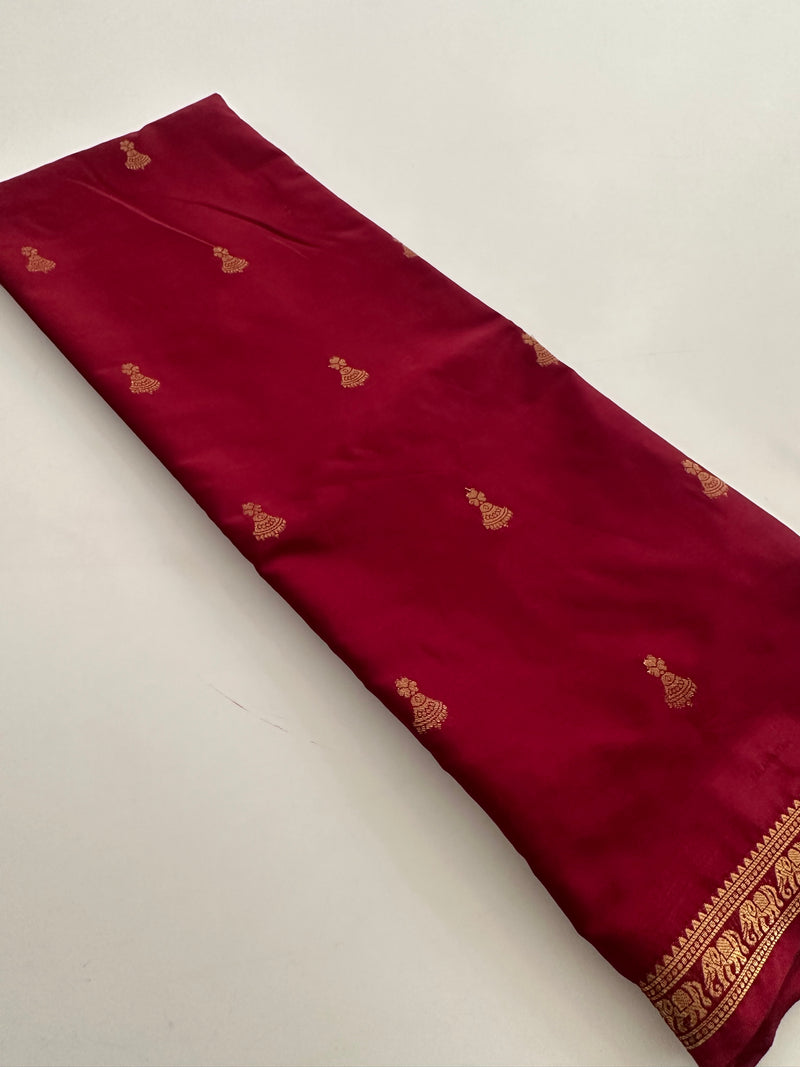 Semi Mysore Silk Small Border Jhumki Buttas - Maroon - AU27