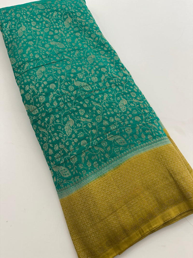 Heavy Brocade FancyCrush Georgette Fancy Saree,, Contrast Blouses-JU23