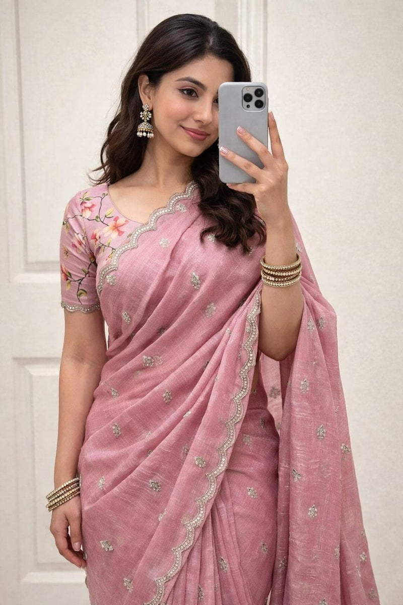 Georgette crush with embroidery work butti comes with embroidery work arka border J18