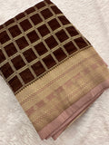 Premium Georgette Sarees In Checks Zari and Small Border with Contrast Blouse Piece 🌹-JU18