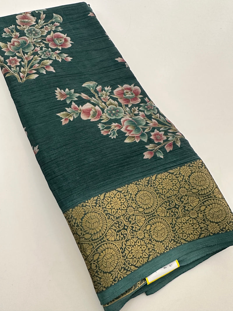 Crush Crape Chiffon Printed Sarees With self Butti Printed Blouse Piece🌹- J29