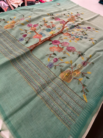 Linen Knot Work Fancy Saree-M15