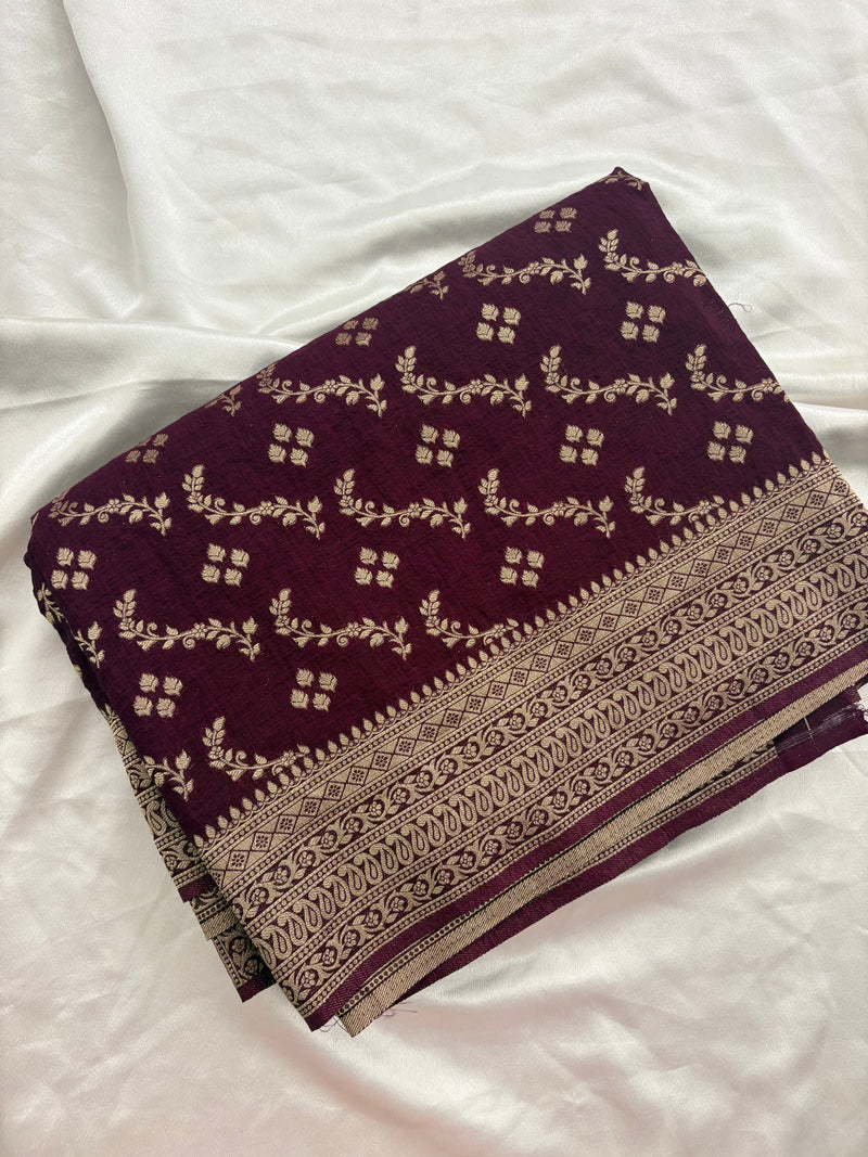 Rust Heritage Linen Designer Saree with Butta Design 🌹-AU2