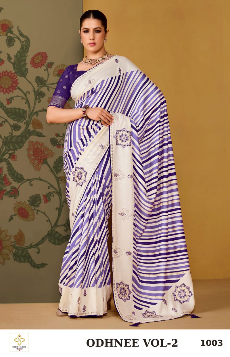 ODHNEE VOL-2 1003 - Violet Blue Tussar Silk Lahariya Saree