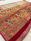 Cream x Pink Pure Tussar Paithani Designer Saree - AU12
