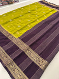 Premium Semi Mysore Silk sarees with silver and gold weavings and contrast blouse piece🌹-AU9