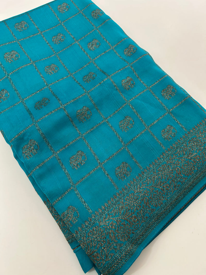 Tussar Silk Fancy Sarees,, comes in checks and elephant buttas all over 🌹-JU30