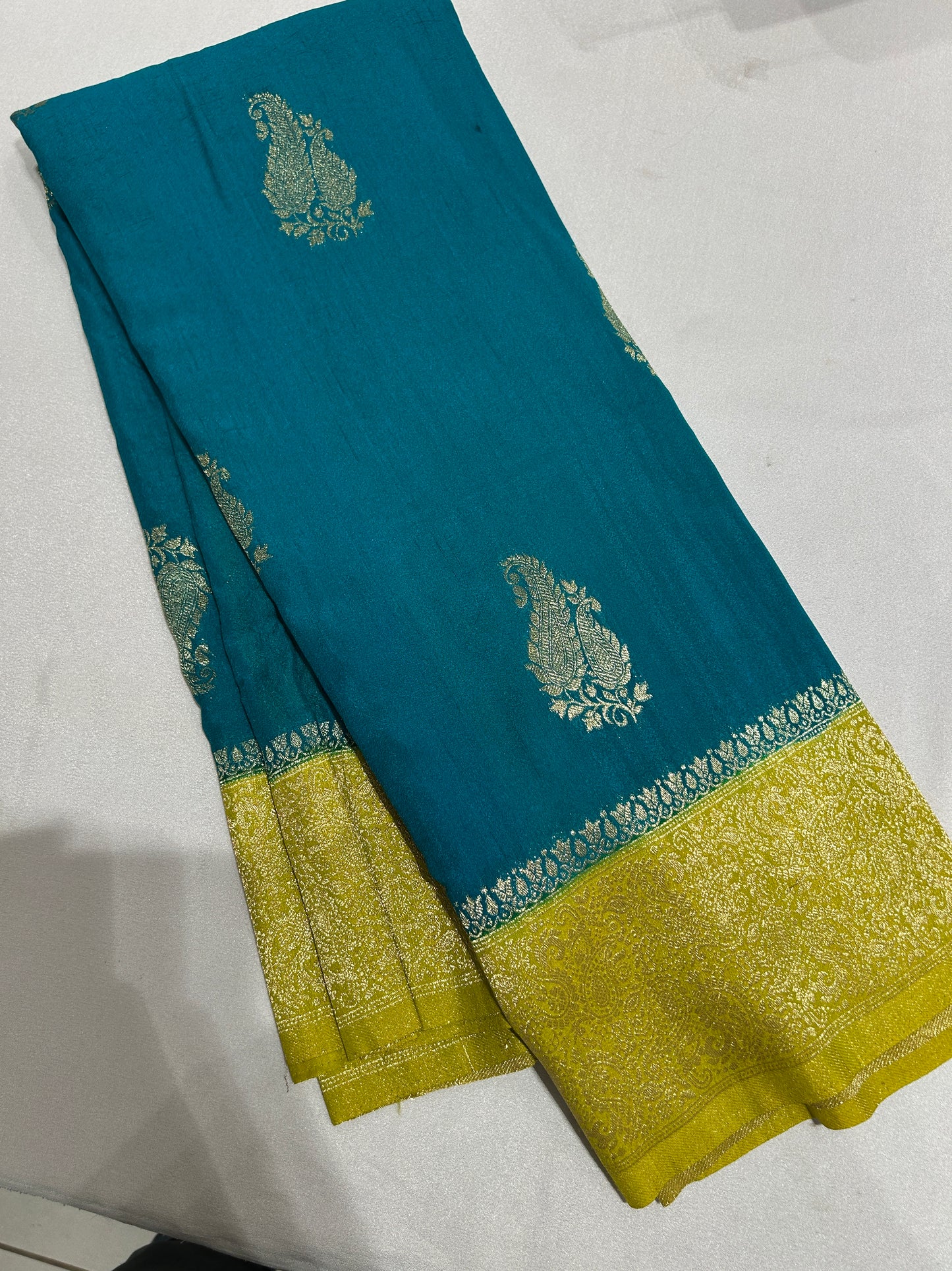 Blue X Yellow Crush Designer Saree