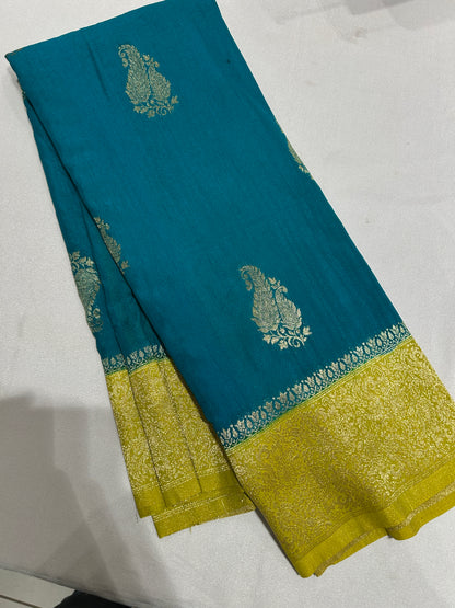 Blue X Yellow Crush Designer Saree