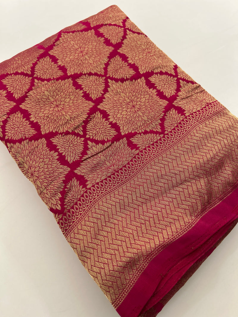 Rich Fancy Georgette Viscose Saree in Pastels and a Dark Shade♥️
Comes with Brocade buttas and butti self blouse ♥️ JU21