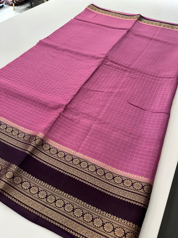 Baby Pink x Purple Banarsi Viscose Checks Saree AU17