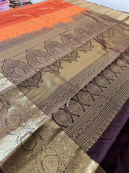 Rust orange x deep wine semi Pattu saree