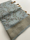 🌹Tussar Silk Sarees in Full Embroidery Work With Self Pattern Blouse 🌹
JU23