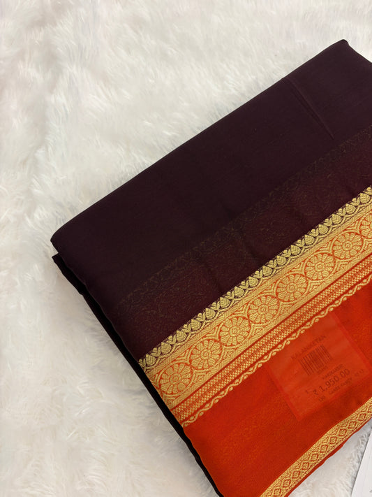 Brown X Rust Small Bentex Semi mysore Silk Saree-J1116